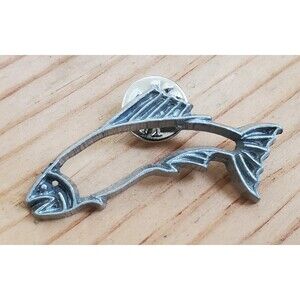 Vintage Ann Clark Vermont Brooch Salmon Trout Pewter Pinback 1996 Signed